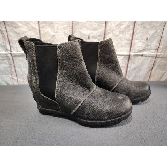 Sorel Joan Of Arctic Wedge II 7.5 Women's Leather Chelsea Boot Black NL3346- 052 - Picture 1 of 9